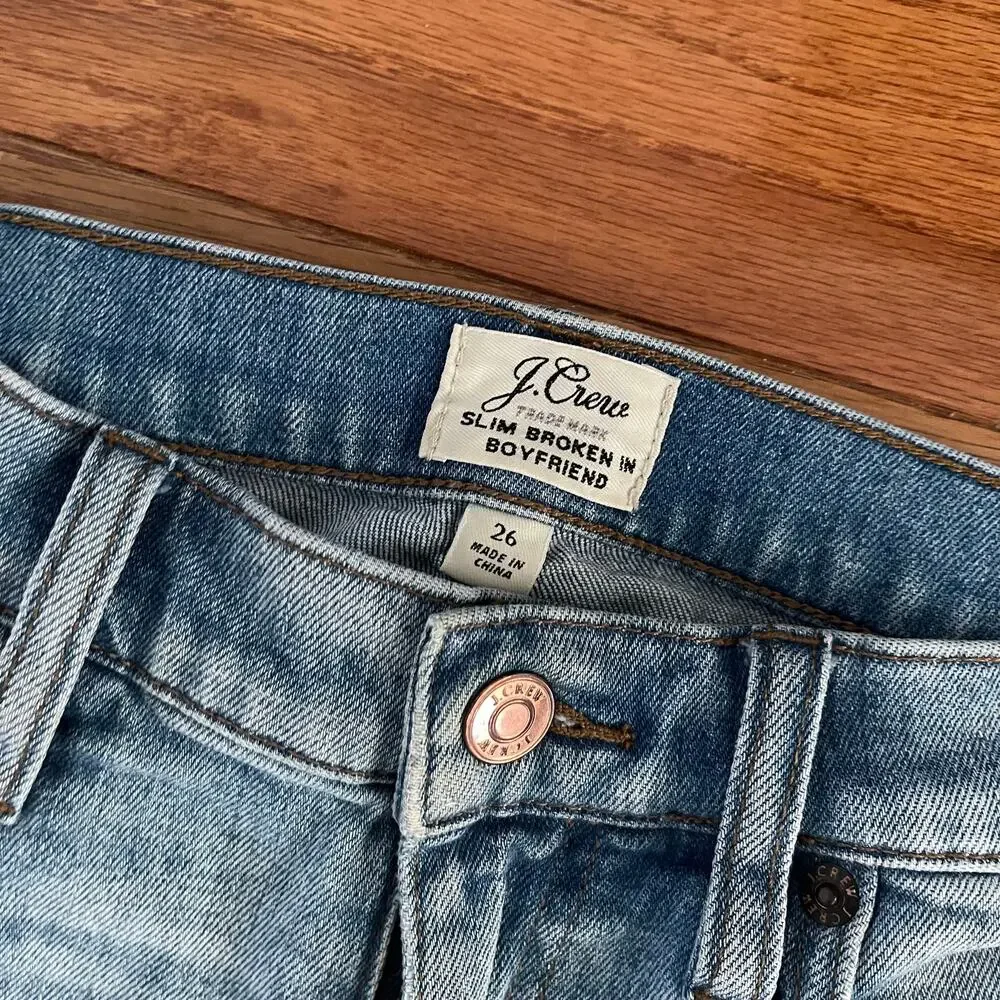 J. Crew Slim Boyfriend Jean Womens 26 Cedar Wash Blue Straight Leg Denim H6411